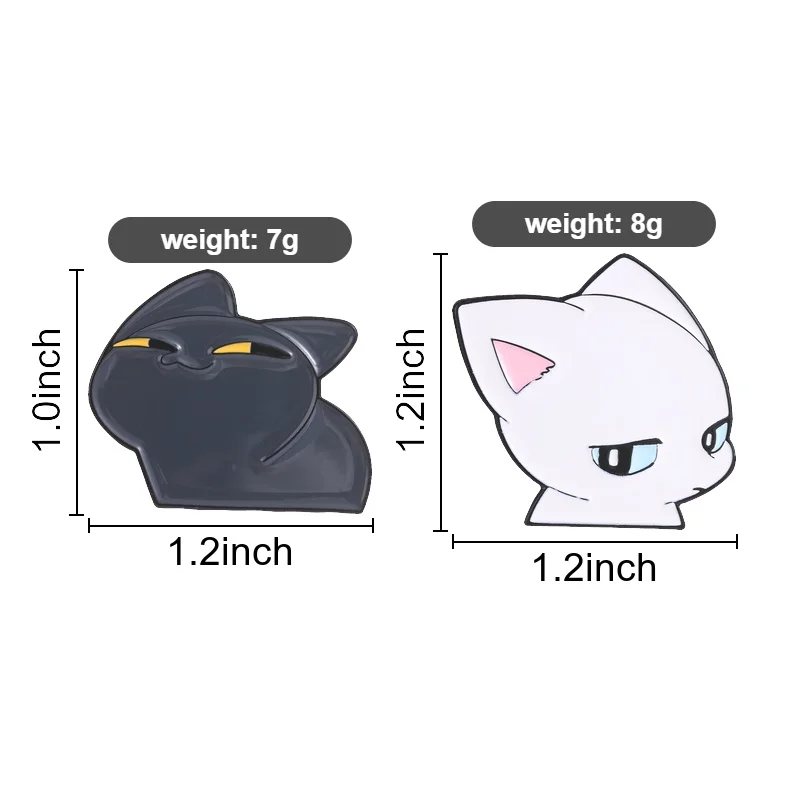 Paar-Katzen-Cartoon-Emaille-Pin: Süße schwarz-weiße Katzen-Brosche mit Strabismus & spähendem Blick für Paare, beste Freunde, Taschen- & Reversdekoration, Geschenk – Detail 1