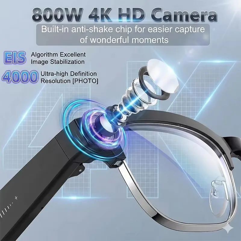 2026년형 새로운 8MP 초광각 HD 카메라 스마트 안경 비디오 녹화 4GB AI 사진 인식 BT 통화 번역 음성 스마트 안경