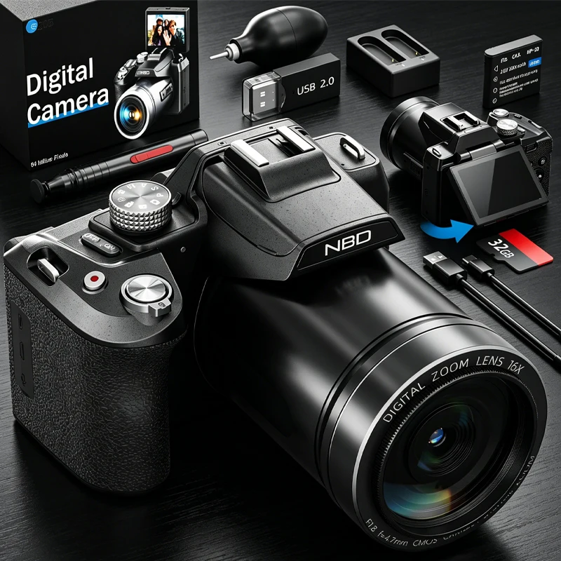 Cámara Digital NBD S205E 64MP y 8K, Cámara para Vlogging, Pantalla Abatible CMOS de 1/2 Pulgadas, Zoom 16X, Cámara Compacta para Videos de YouTube, Regalo para Chicas