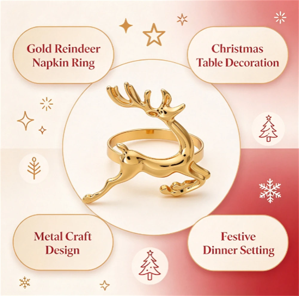 1pcs Metal Deer Napkin Buckle Napkin Loop Ring Table Decoration Holiday Party Wedding Christmas Dinner Jewelry Decor