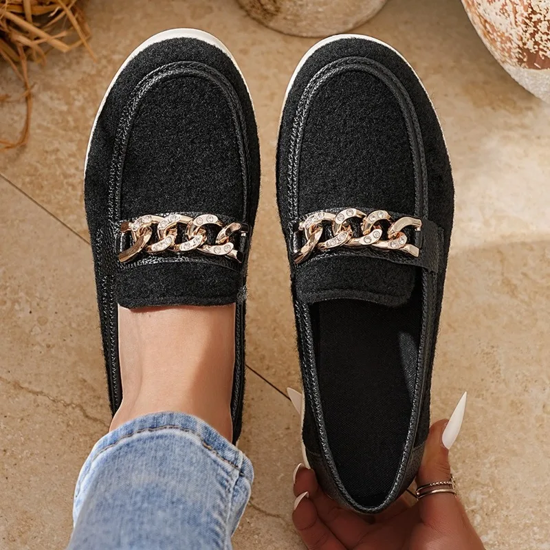 2025 New Spring Autumn Women Loafers Round Toe Shoes Sheep Suede Shoes for Women Retro Metal Buckle Platform Women Shoes - view 3