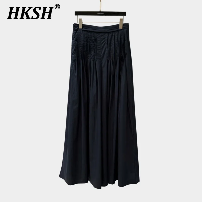 

HKSH Summer New Women Tide High Street Elegant Ins Trendy Casual High Waisted Side Zipper Pleated Straight Wide Leg Pants HK6360