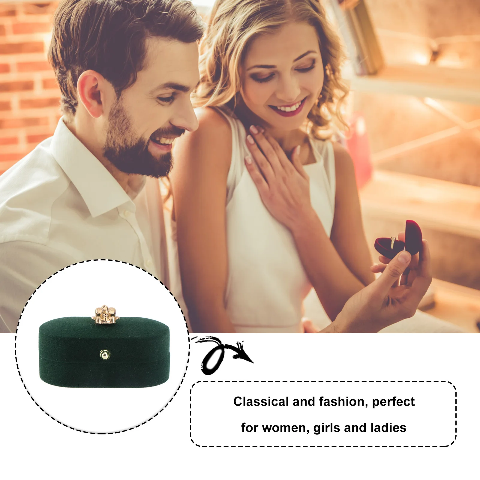 

Elegant Retro Ring Box Jewelry Case Smooth Edges Durable Wedding Proposal Engagement Birthday Anniversary Present