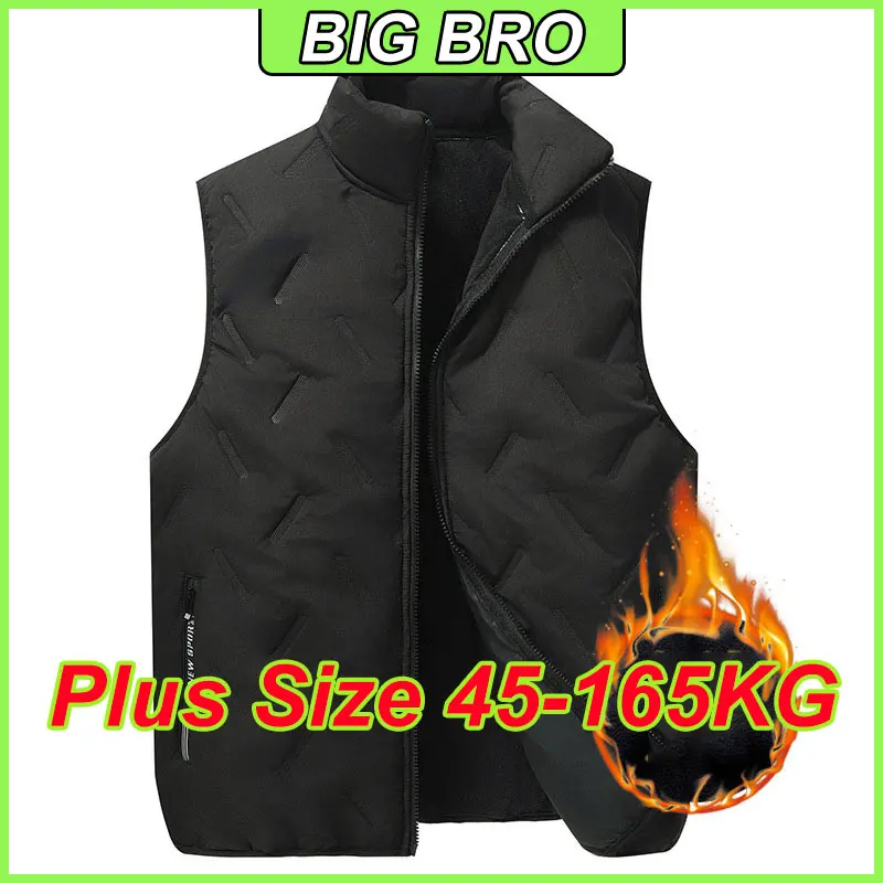 

Plus Size XL-10XL Warm Vest for Men Stand-up Collar Vest Solid Color Black Winter Outdoor Thickened Cotton-padded Jacket Clothes