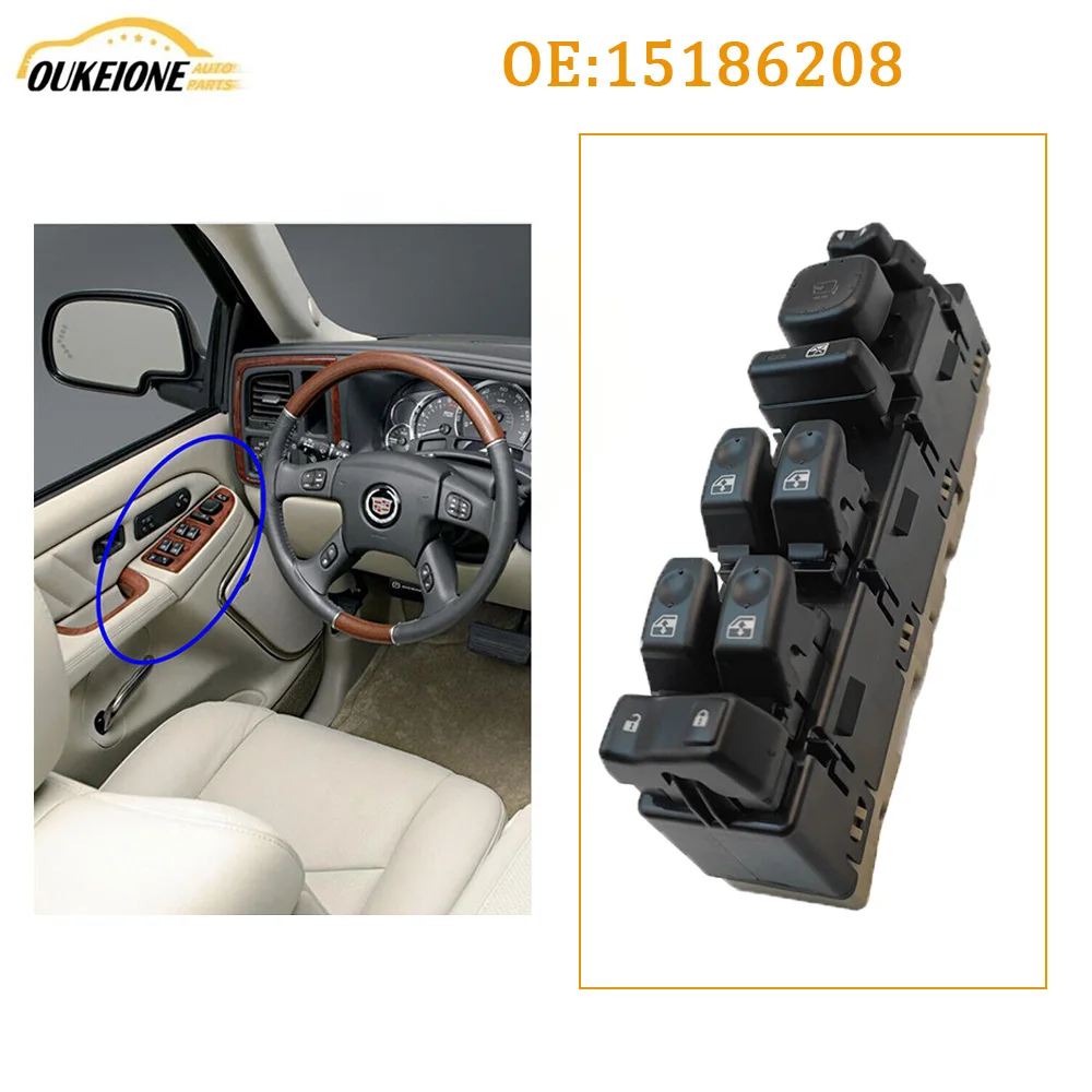 

Front Driver Side Master Power Window Control Switch for GMC Yukon Chevy Avalanche Suburban Cadillac Escalade Hummer H2 15186208