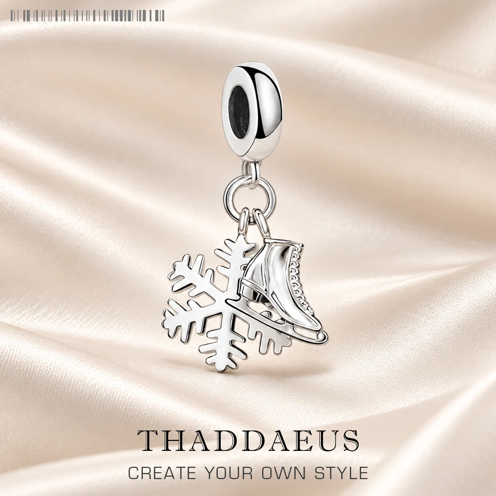 Schnee- und Schlittschuhe-Anhänger, Charms, Schmuck, trendige Damen, massives 925er-Sterlingsilber, Wintersport, Geschenk