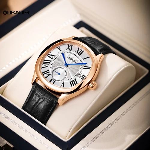 Imagen 1 del producto OUBAOER, reloj cuadrado de lujo para hombre, reloj de pulsera automático con fecha resistente al agua para hombre, relojes de cuarzo de cuero de alta calidad para hombre, reloj
