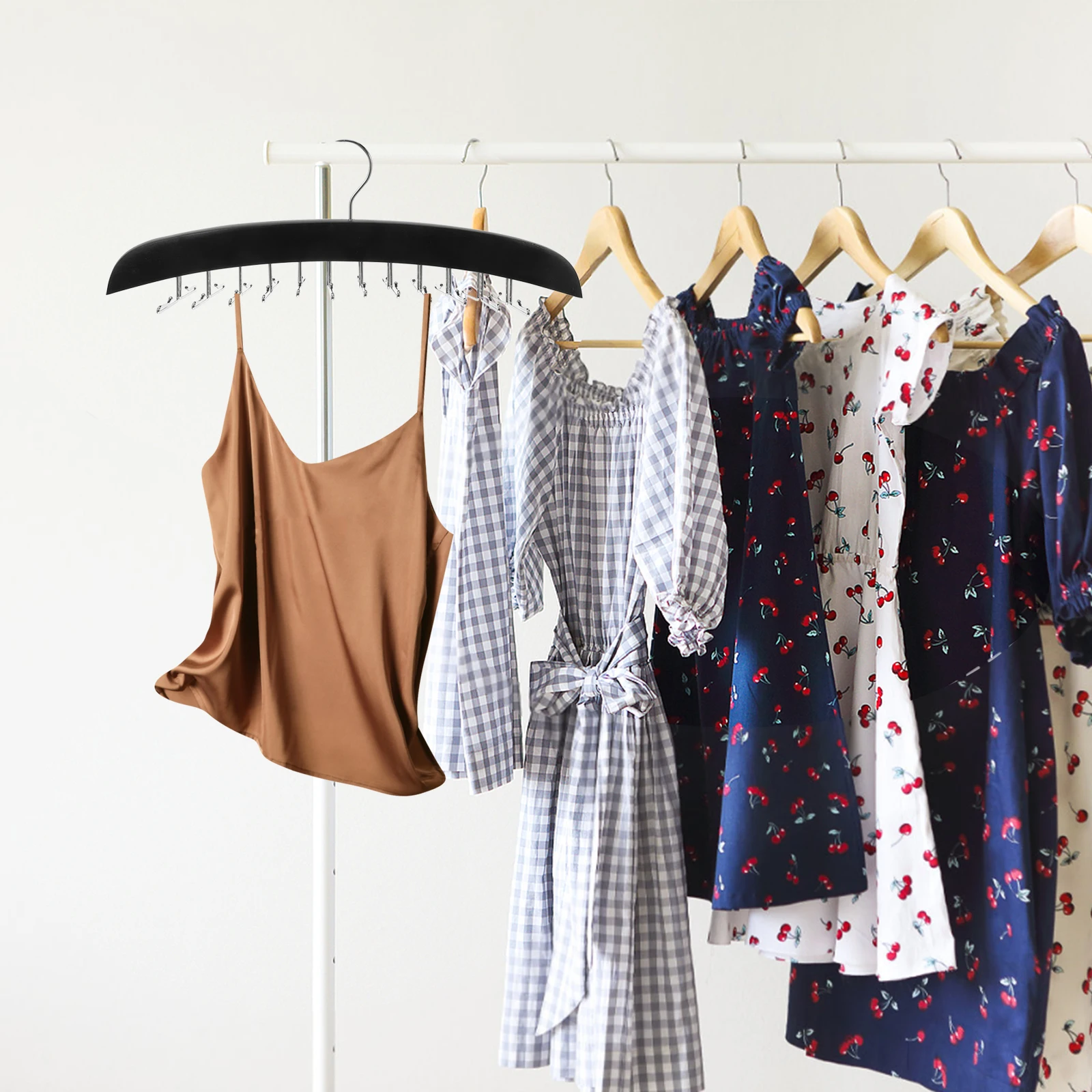 

Multifunctional Hanger 24 Hooks Durable Solid Wood Iron Closet Organizer Space Saving Tank Top Belt Tie Scarf Storage