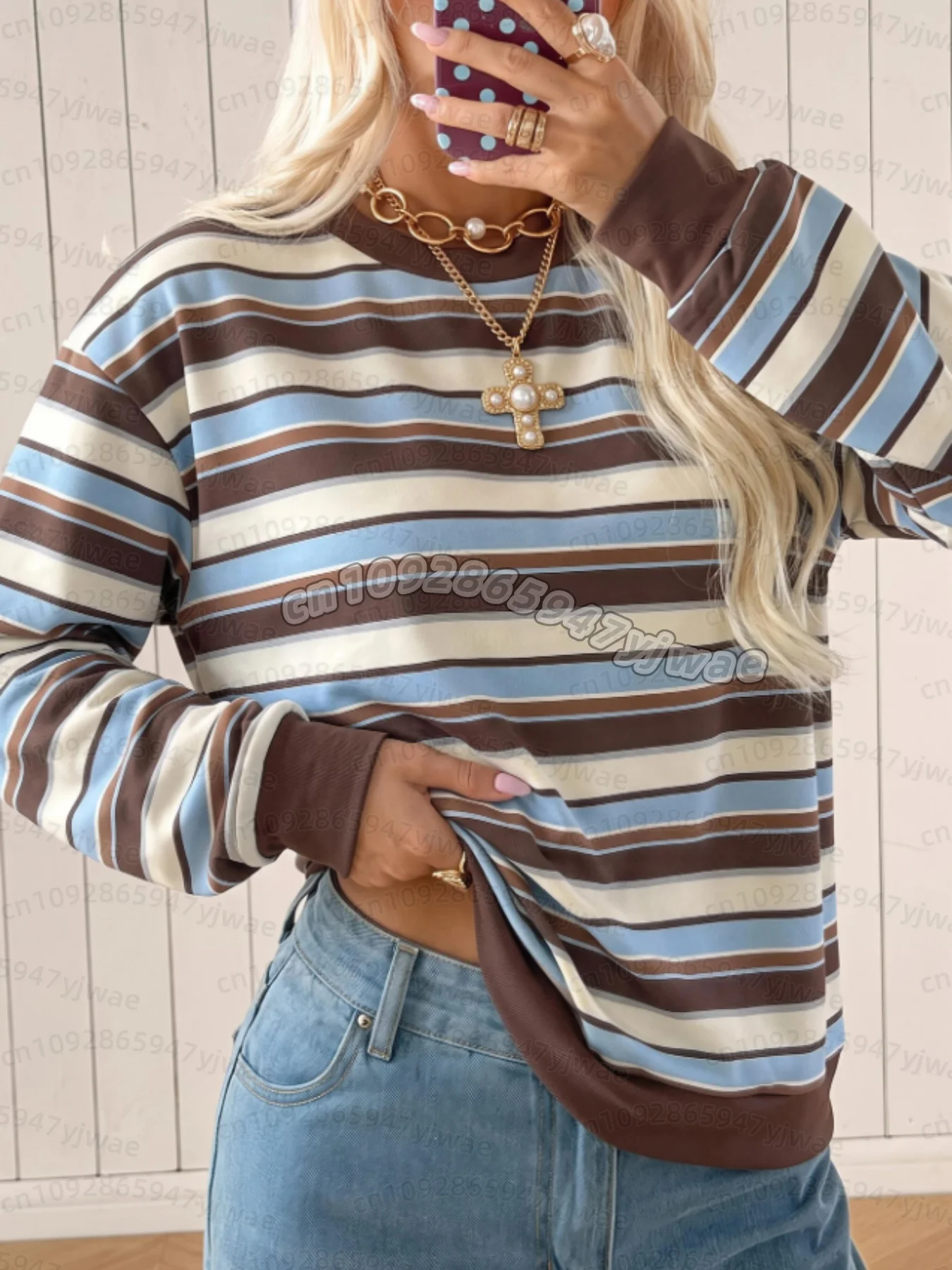 2026 Russland Winter Halloween Streifen Y2kl Print Street Style Damen O-Ausschnitt Dünne Kapuzenpullover Langarm Sweatshirt Damen Herren Hoodies