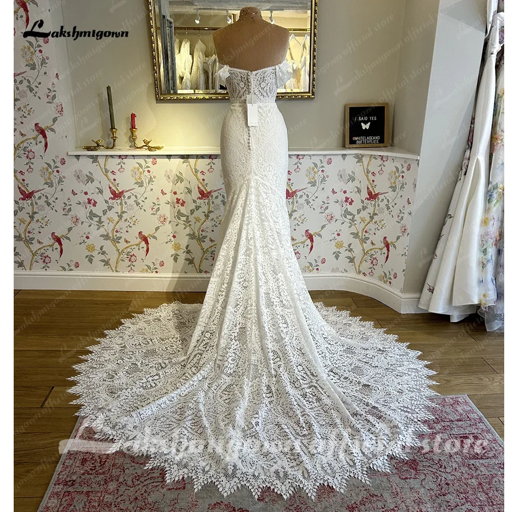 Lakshmigown Boho Meerjungfrauen-Brautkleid aus Spitze für Damen, schulterfrei, Bohemian-Brautkleid, maßgeschneidert, Vestido De Novia – Detail 6