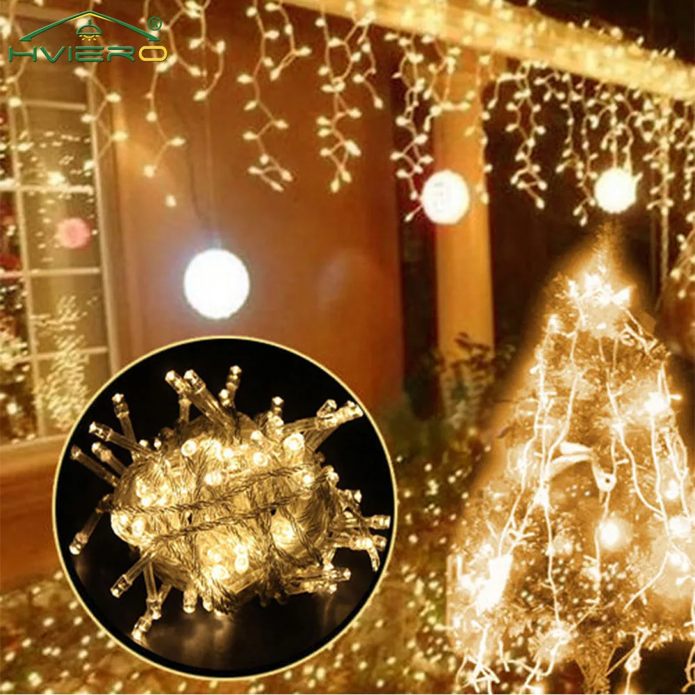 

LED Curtain Icicle String Light 220V 96Leds Christmas Garland Fairy Xmas Party Garden Stage Outdoor Decorative Atmosphere Lamp