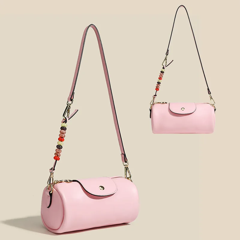 

Fashion Round Cylinder Bag Trendy Zipper Large Capacity Single Crossbody Bag Pink/black Pillow Bag For Femele Purse Handbags