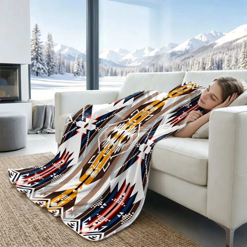 Cooling Blanket Throw Aztec Geometric Print Bedding Set QMAX 0.3 Ice Touch Breathable Moisture Wicking Soft
