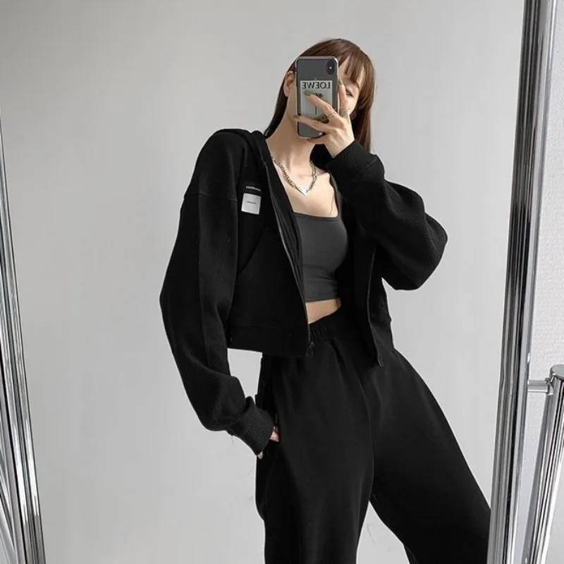 

Укороченные куртки женские с карманами однотонная повседневная верхняя одежда с капюшоном осень Harajuku корейский стиль Y2k свободная универсальная уличная одежда Ins Hot Girls