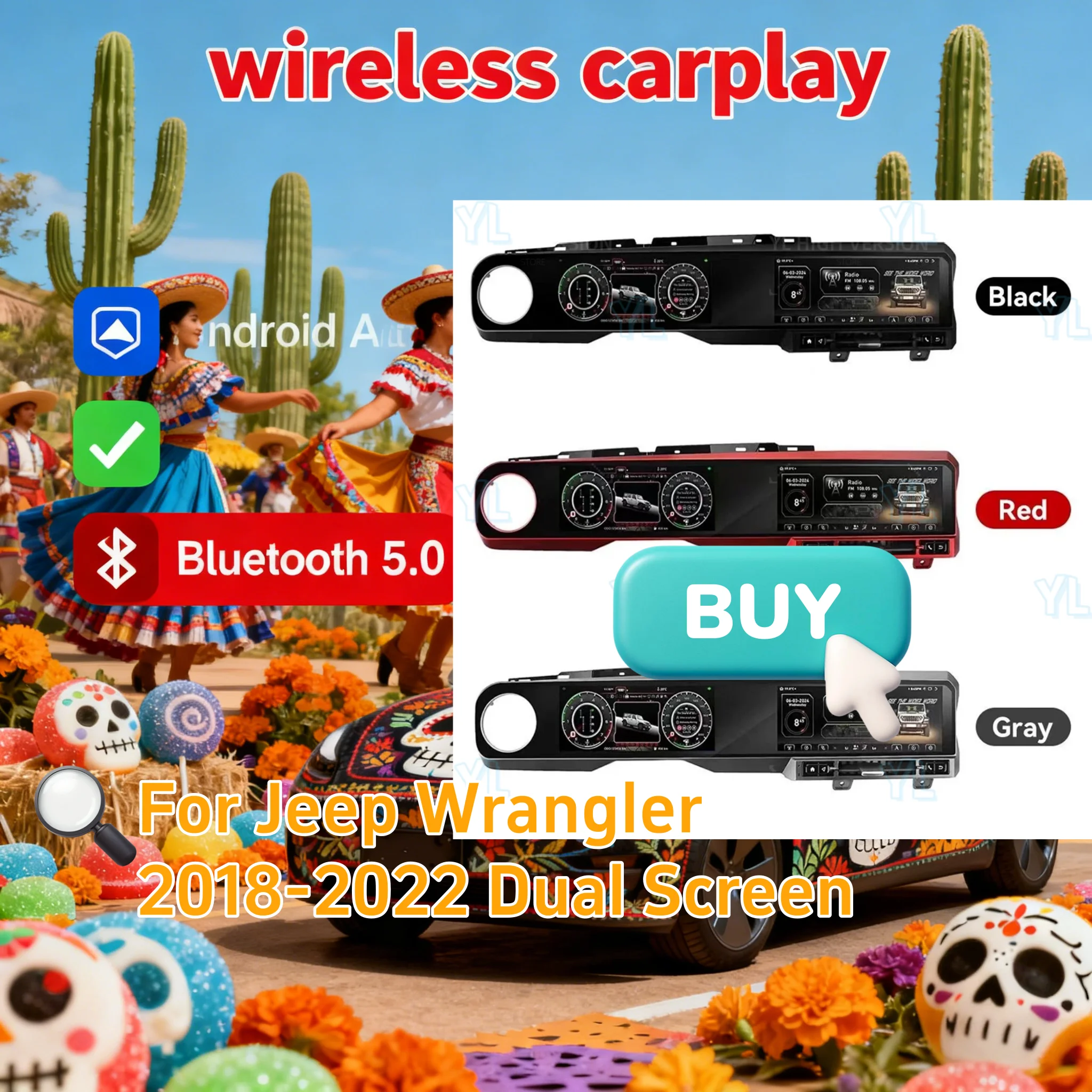 For Jeep Wrangler 2018-2022 Instrument Panel  Dual Touch Scree Android 13 Multimedia Video Player Carplay GPS Android Auto BT5.0