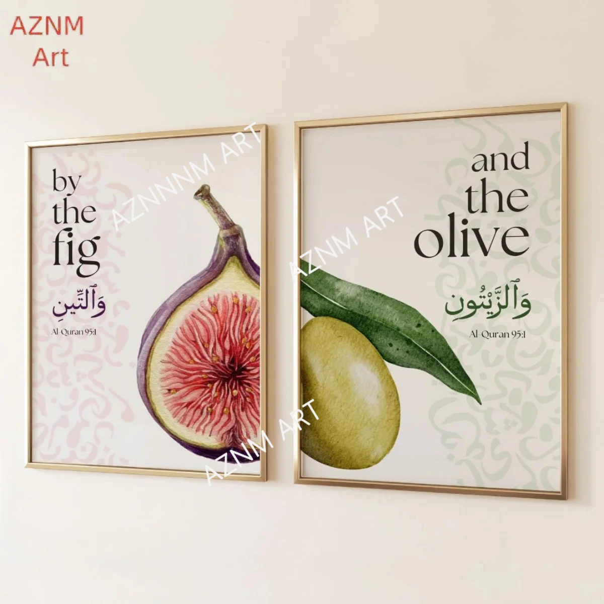 Islamische Feige und Olive Leinwanddruck Poster Moderne muslimische Koranverse Zitat Obst Kunstdrucke Schlafzimmer Wandkunst Home Decor