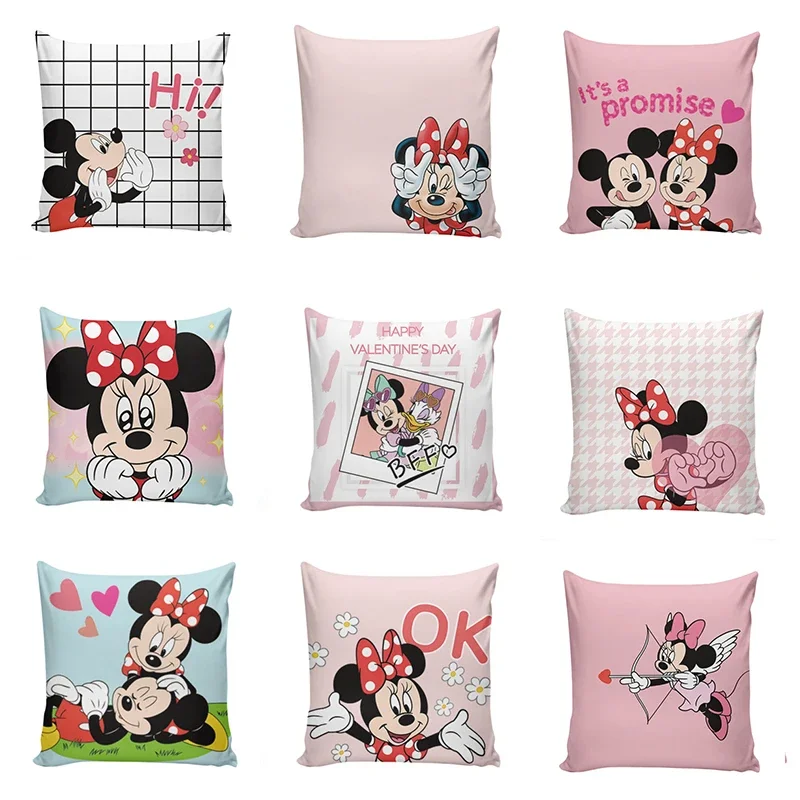 Disney Cartoon Mickey Mouse Minnie Pillowcase Children Black White Plaid Pillow Cover  Christmas Birthday Present Dropshipping