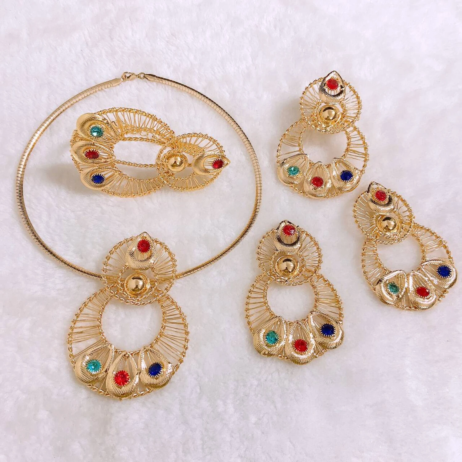 New coming Hot Selling Light Wight Big Italian Jewelry Set For Women Necklace Bracelet Earrings Ring Fancy Luxury 4PC Jewellery