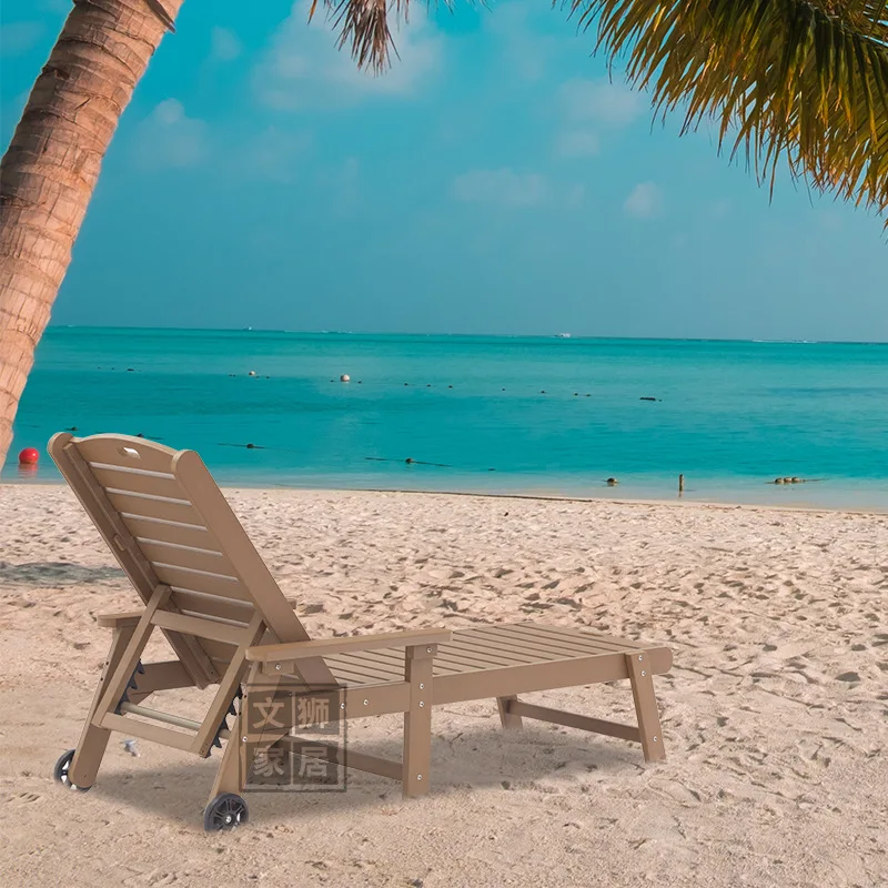 4-Gear قابل للتعديل في الهواء الطلق المتسكع بركة البلاستيك الخشب كرسي الشاطئ فندق في الهواء الطلق المتسكع مسند الظهر كرسي الترفيه #2