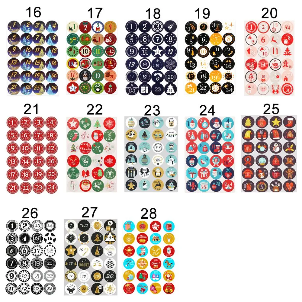 Candy Multi-Function Gift Packaging Merry Christmas Advent Calendar Number Stickers Paper Stickers Adhesive Label