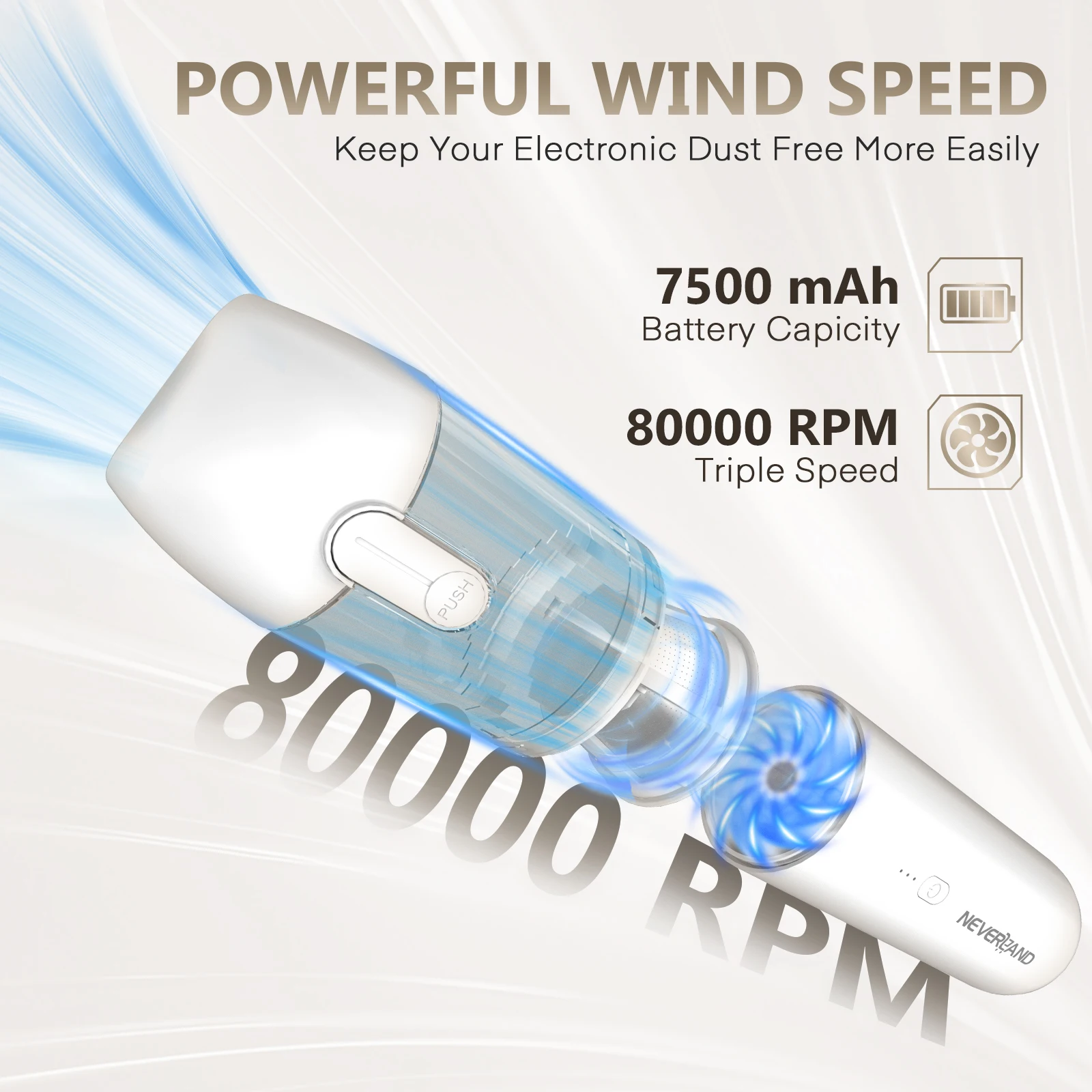 Miniaspiradora de coche de 18KPA, aspiradora portátil de mano de succión fuerte inalámbrica, soplador de plumero para electrodomésticos de coche