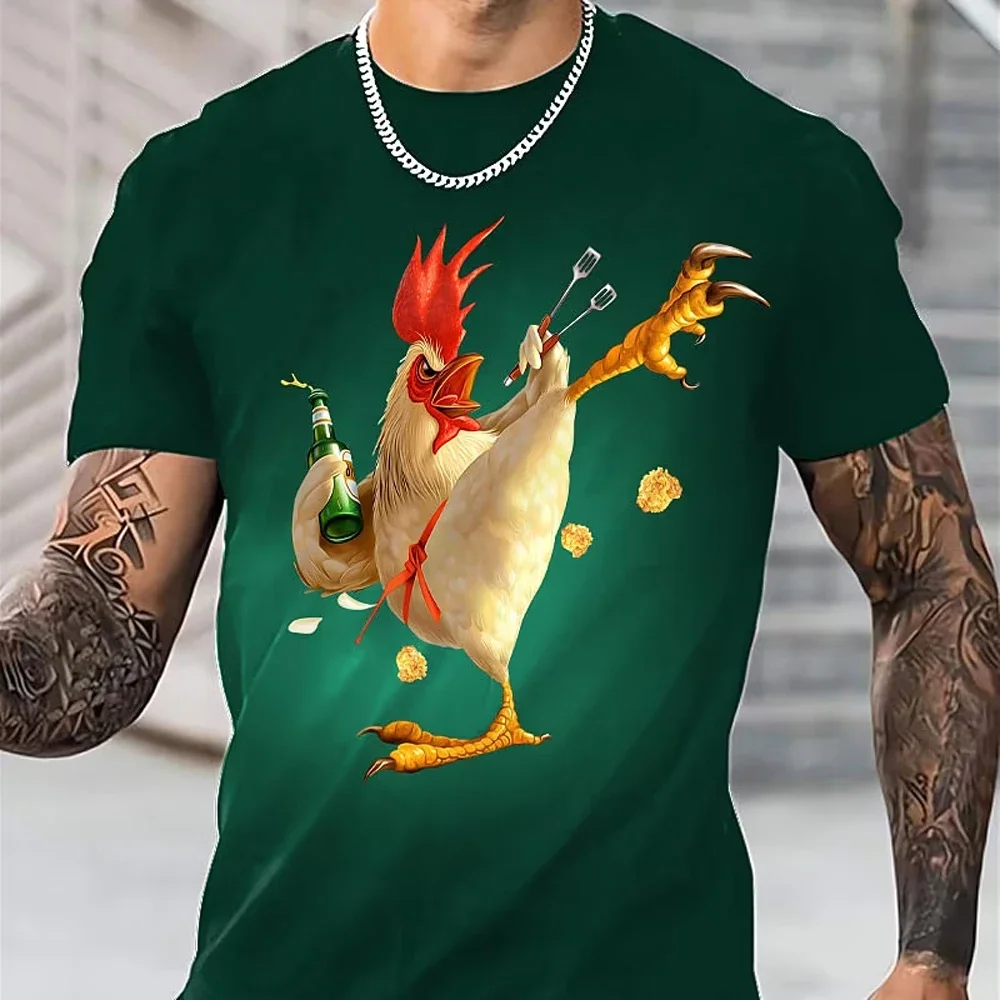 Boutique Cartoon Kung Fu Chicken Print Short Sleeve Men's Breathable Fitness T-Shirt Men's Summer Top Men's Football Sportswear