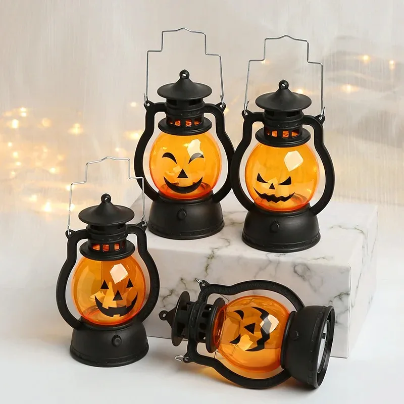 LED Halloween Pumpkin Lamp Portable Lamp Candle Vintage Small Oil Halloween Party Home Decoration Horror Props