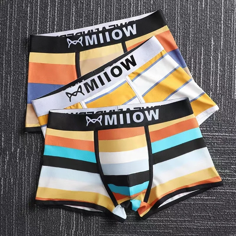 3pcs Organic Cotton Underwear Men Striped Boxer Shorts AAA Graphene Antibacterial Man Underware Men\'s Panties Underpants