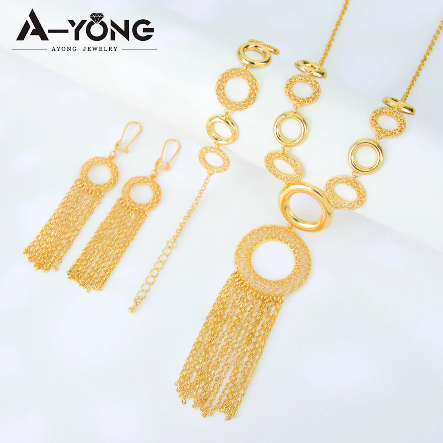 Luxus Dubai Braut Hochzeit Schmuck Set 24k vergoldet Algerien Premium Vintage lange Anhänger Halskette Arabisch heiraten Schmuck – Detail 10