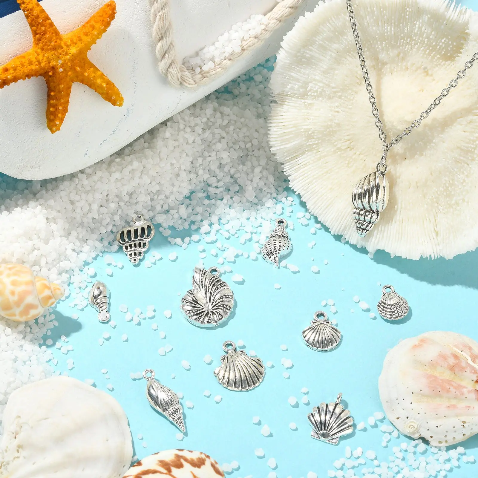 PandaHall 100 Stück Sortierte Muschel-Anhänger aus Legierung, Meereslebewesen-Charms, Tibetische Muschel-Anhänger für Schmuckherstellung – Detail 6