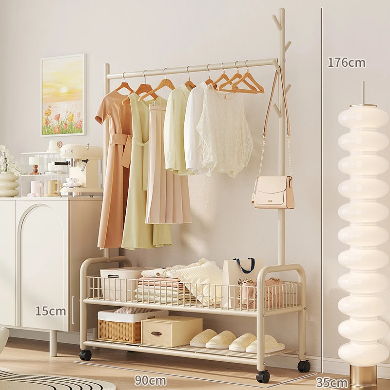 Mobile Clothes Rack with Storage - Freestanding Garment Organizer with Hooks & Shelves, Floor Hanger for Bedroom, Hanger Rack