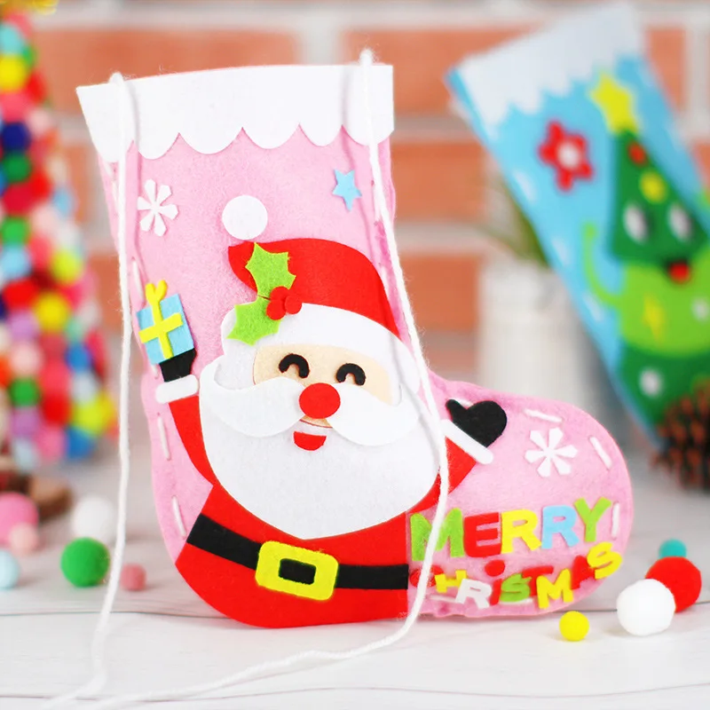 Non Woven Christmas Socks Christmas Children DIY Handmade Material Bag Kindergarten Sewn Socks Handmade Gift