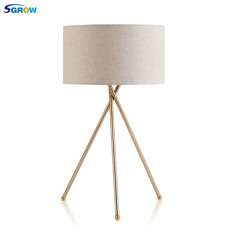 SGROW Gold Metal Support Desk Light With E27 Bulb Fabric Lampshade Table Lamp Modern Lights for Bedroom Living Room Study Room