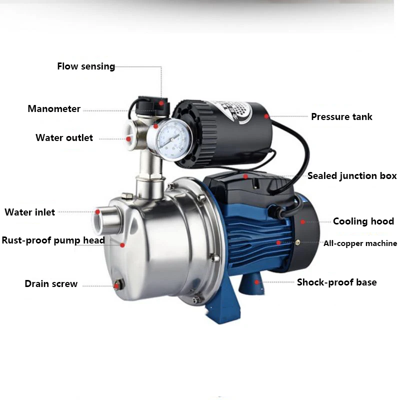 304 Stainless Steel Household Pump Automatic Booster Pump Self-Priming Jet Pump Intelligent Pump Pressurized Clean Water Pump