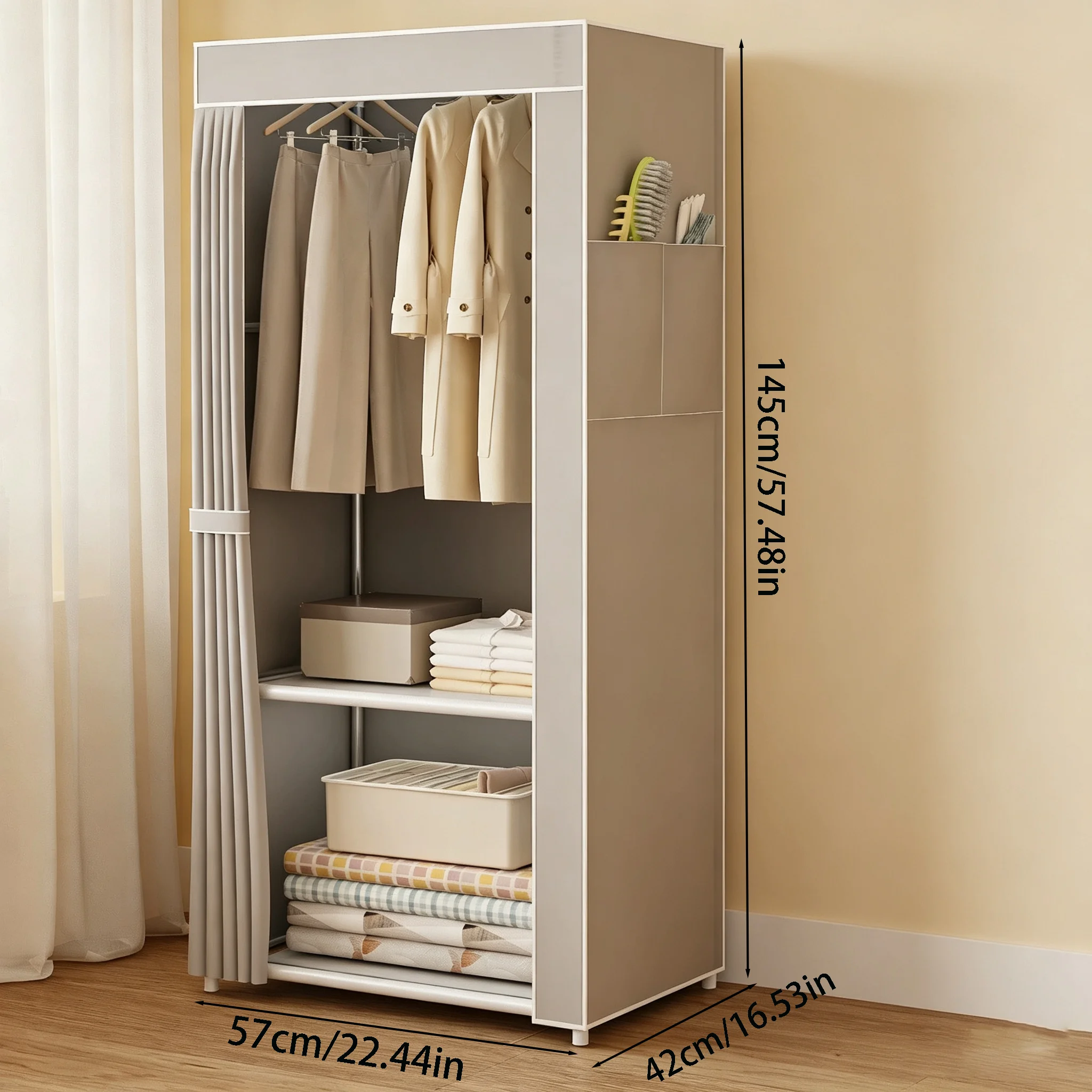 Portable Wardrobe Clothing Storage Cabinet with Non-Woven Fabric Cover Design, Dust-Proof Storage for Bedroom Wardrobe, Detachable and Assembleable Wardrobe, Living Room Wardrobe, Sturdy and Durable Wardrobe view 2