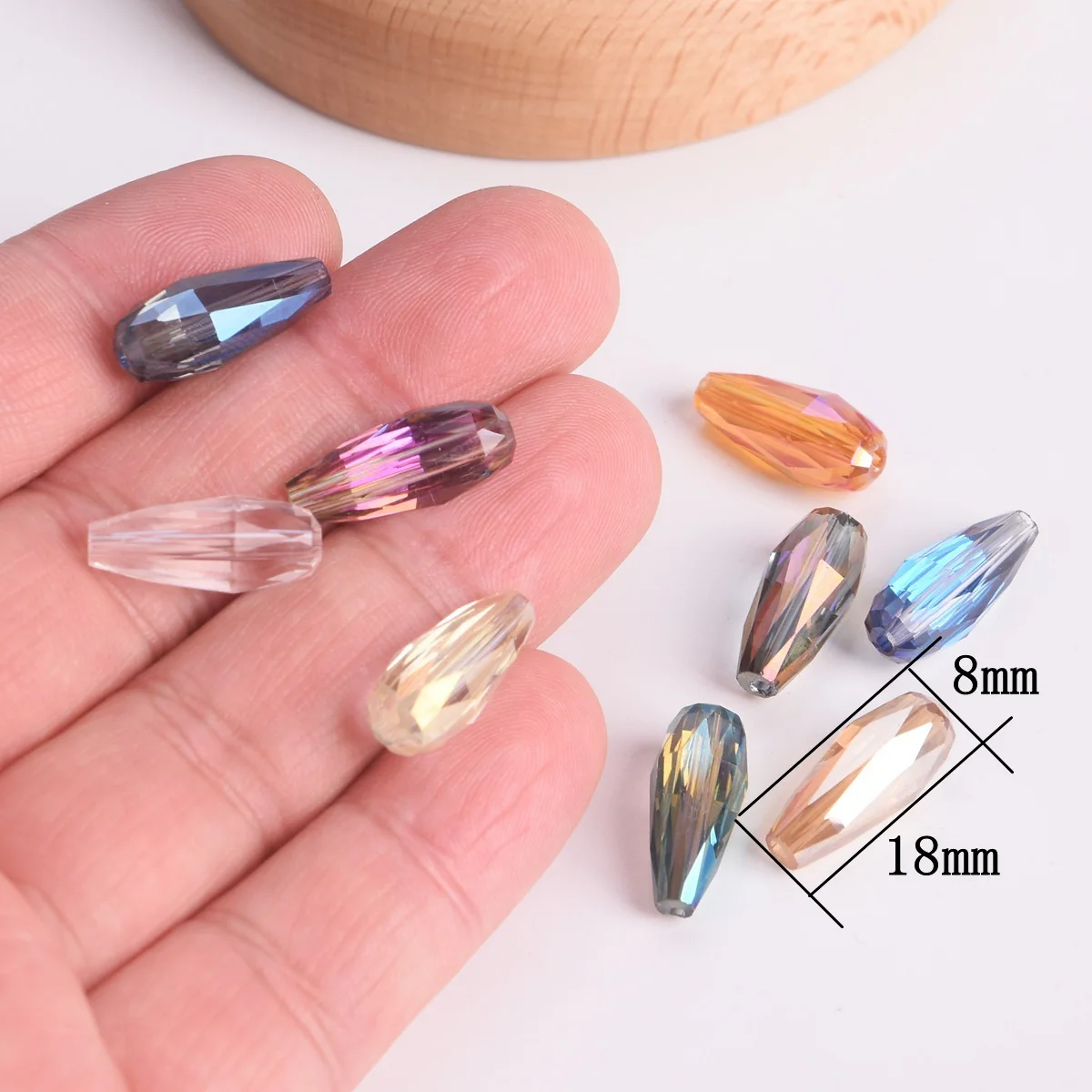10pcs Colorful Long Teardrop Shape 18x8mm Faceted Crystal Glass Loose Beads For Jewelry Making DIY Crafts Findings