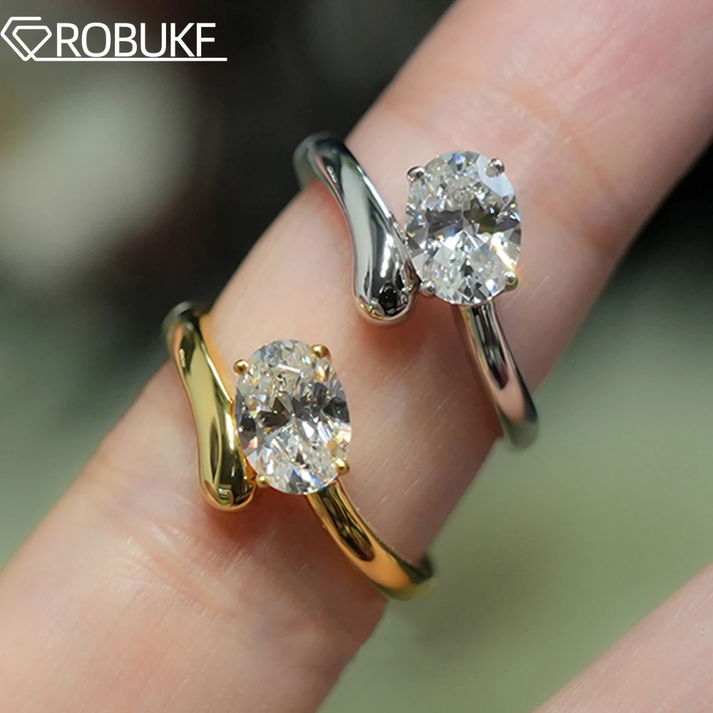 

6*8mm Oval Cut Moissanite Rings for Women 925 Sterling Silver 18K Gold Plated Twist Open Adjustable Wedding Band Bridal Gifts