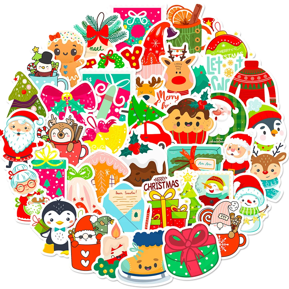 

10/30/50pcs Kawaii Cartoon Christmas Santa Claus Graffiti Stickers Decal Laptop Fridge Phone Suitcase Decoration Sticker Kid Toy