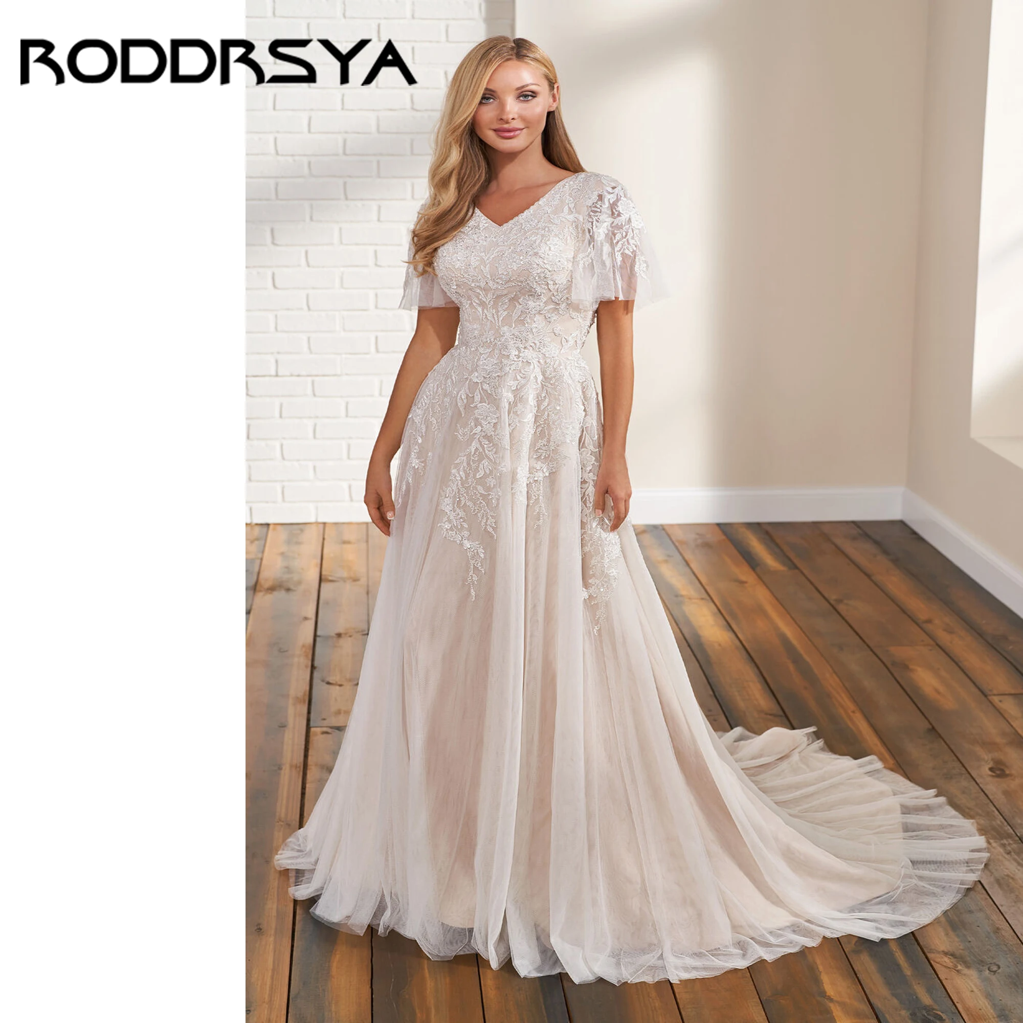 

Lace Flutter Sleeve Luxury V-Neck Weeding Dresses Vintage Tulle A-Line Bridal Gowns Appliques Vestidos De Novia 2025 Customized