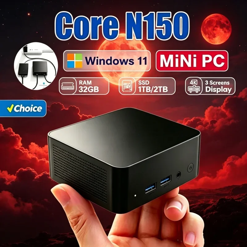 2026 Agile Core N150 MINI PC Windows 11 Smooth Touch Pocket Sized Workstation RAM 1TB SSD WIFI 6 BT5.2 4K HD Mini Gaming