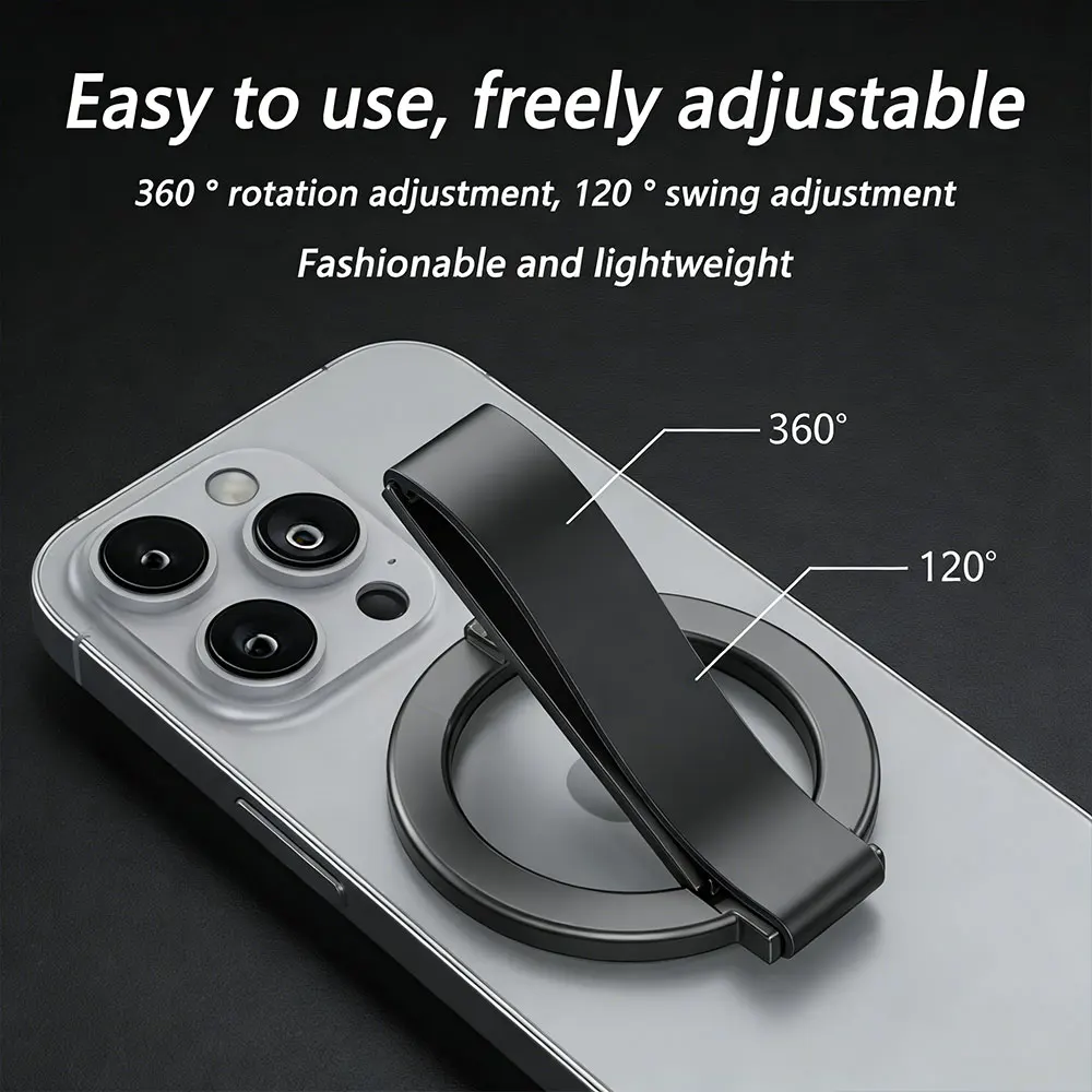 2025 innovative design aluminum alloy magnetic mobile phone ring holder, 360° rotation, 120° swing, suitable for iPhone 12+ image 4