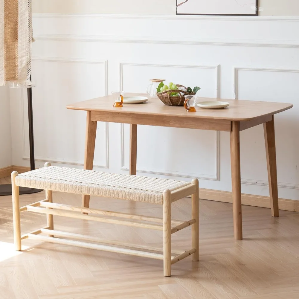 مقعد مدخل من خشب البلوط الريفي مع مساحة تخزين للأحذية المنسوجة، بطول 45 بوصة لغرف المعيشة وغرفة الطعام #6