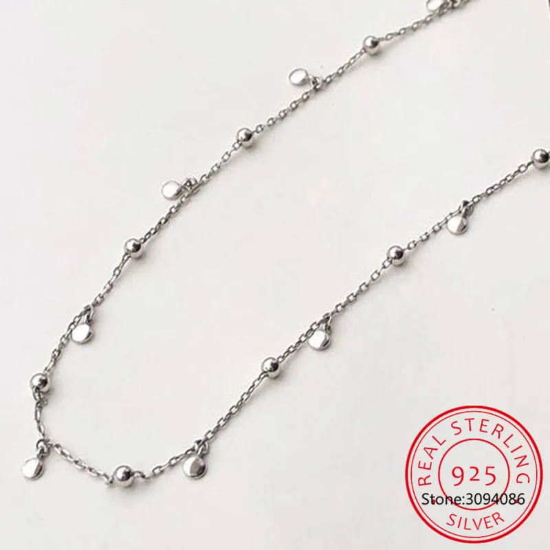 Collar de plata de ley 925 para mujer, gargantilla de discos de cuentas redondas, joyería delicada, cadena de clavícula de fiesta, S-N695 al por