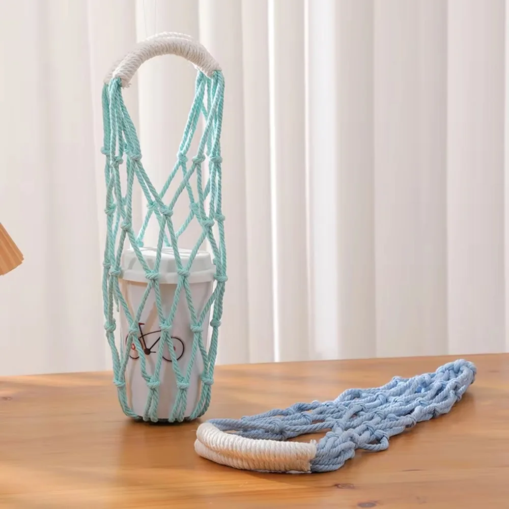 Portable Crochet Cup Holder Coffee Cup Bag Hollow Out Bottle Bag Mugs Bag Foldable Woven Net Water Bottle Bag Cup Cover