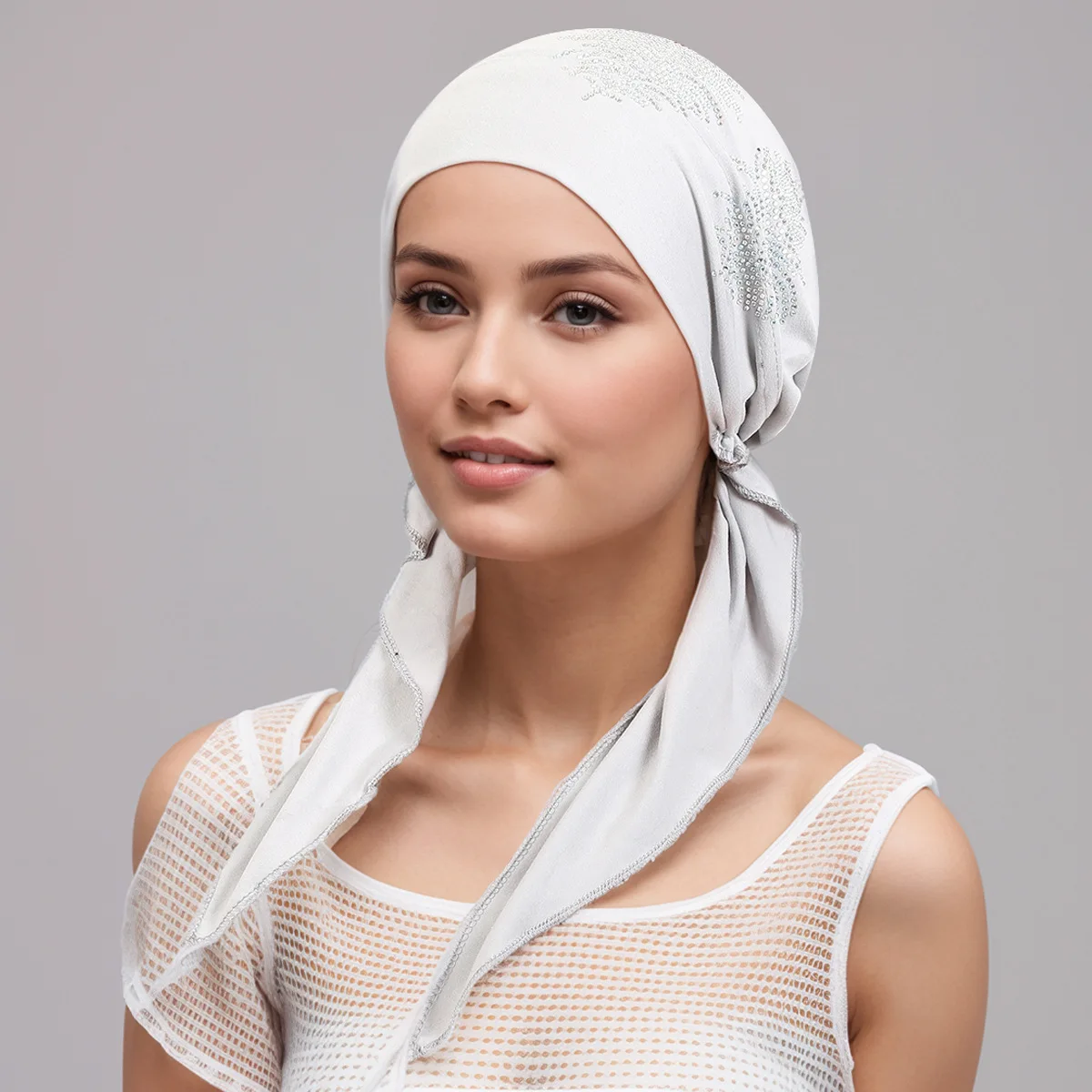 

Muslim Women Pre-Tied Hat Inner Hijab Feather Rhinestone Cap Turban Bonnet Headscarf Head Wrap Bandanas Headband Turbante Mujer