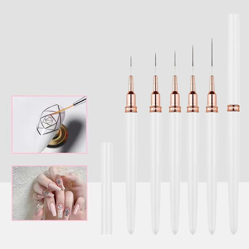 Ensemble de pinceaux à ongles avec poignée en métal, 1 à 5 pièces, 7, 9, 11, 15, 25mm, pour dessin de lignes, rayures, peinture, fleur, stylo, nail art, manucure