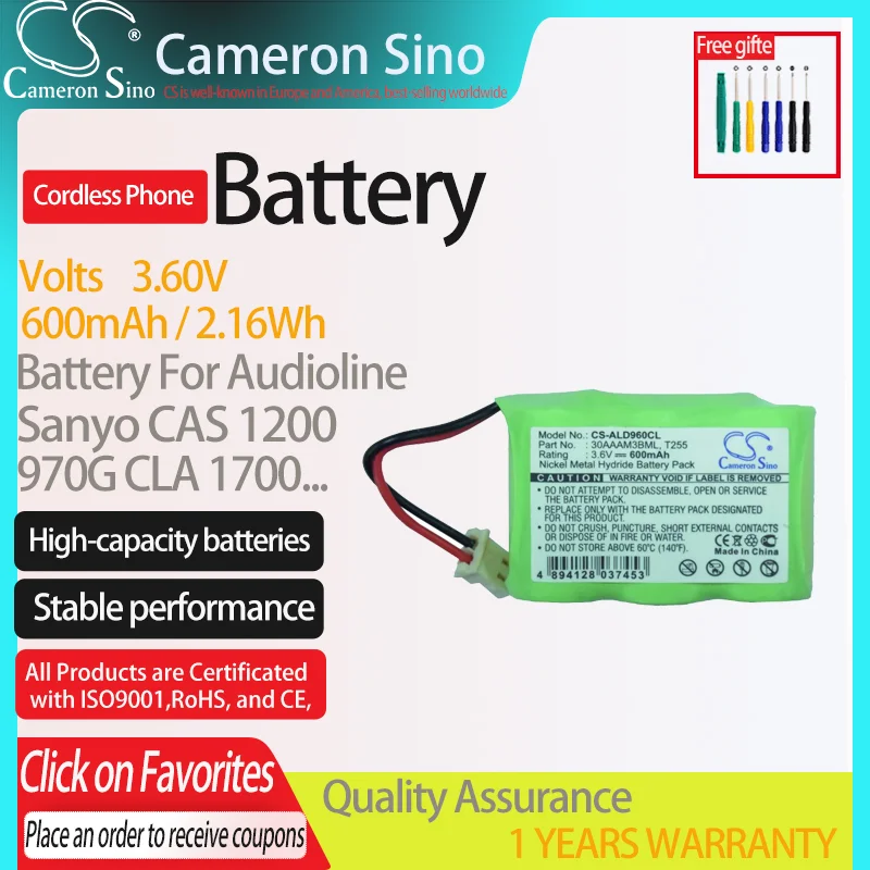 CameronSino Battery for GP Sanyo CAS 1200 CLA 1700 CLT 3100 CLT 4100.fits 30AAAM3BML T255,Cordless Phone Battery.