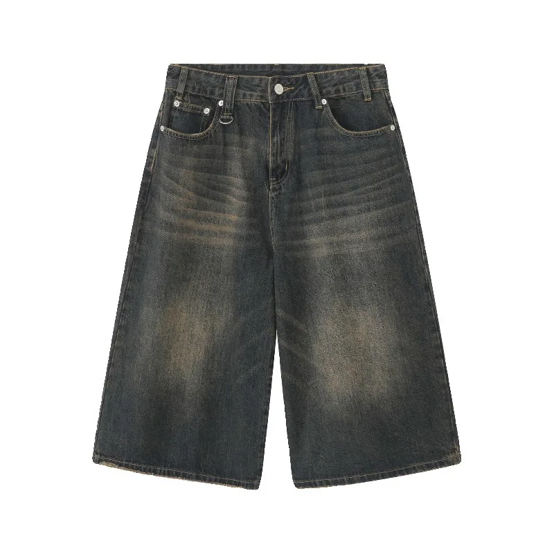 Jean à Jambes Larges Décontracté pour Homme et Femme, Short à Jambes Droites, Style Rétro Américain, Délavé, Vieux Melon, Tendance, Été, Nouveau