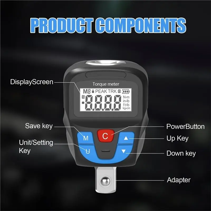 AB42-Digital Torque Meter 6-135Nm Torque Tester Electronic Torque Wrench Torque Adapter Bike Car Repair Hand Tools Set