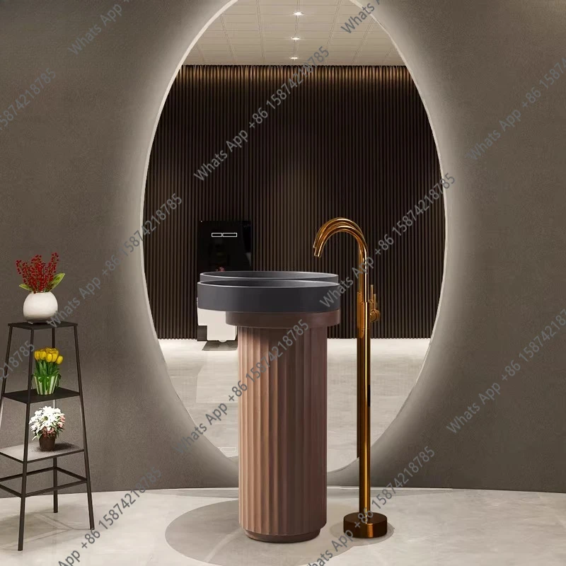 

Nordic new creative art column type washbasin hotel B & B commercial round floor type washbasin pillar basin